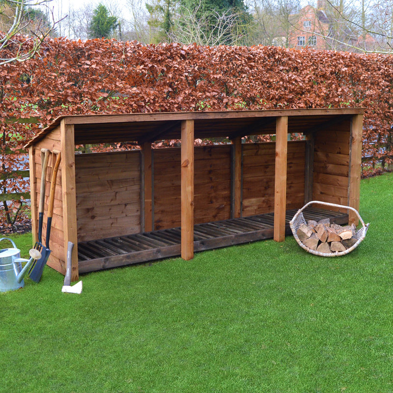 Urbanna 340cm W x 74.5cm D Solid Wood Log Store, Rustic Brown