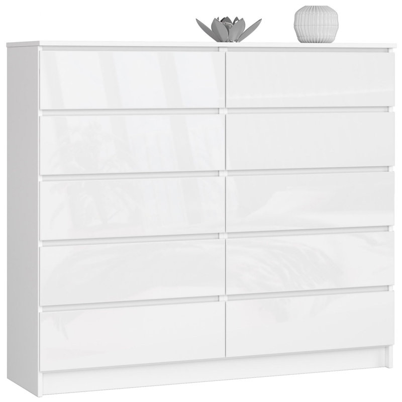 Elihue 138cm W 10 - Drawer Chest of Drawers, Gloss White
