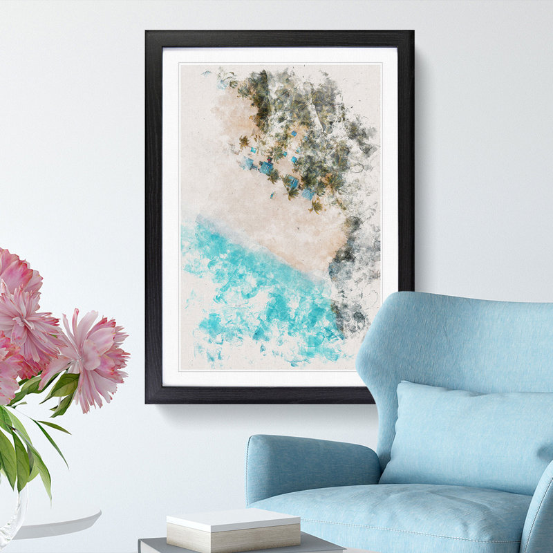 El Nido In The Philippines Watercolour - Picture Frame Graphic Art, 33cm H x 24cm W x 2cm D, Black Framed