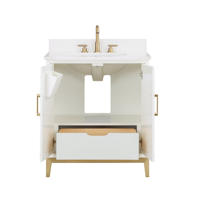 Gracie 30'' W Single Vanity, Satin White, Satin Brass, White Quartz