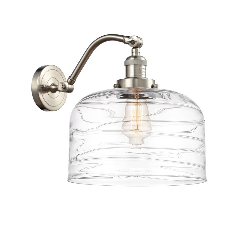 Applique murale 1 lumière 12 po Bell, Ampoule à DEL rétro de 6 watts, Nickel satiné brossé, Tourbillon déco transparent