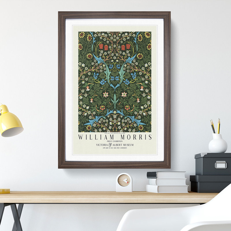 Tulip with Border by William Morris - Framed Print, 65cm H x 48cm W x 2cm D, Walnut