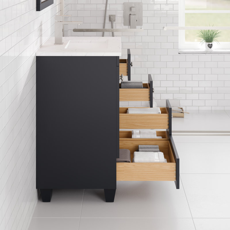 24 po Yena Meuble-lavabo simple avec comptoir en quartz de Carrare et lavabo encastré en porcelaine, Gris