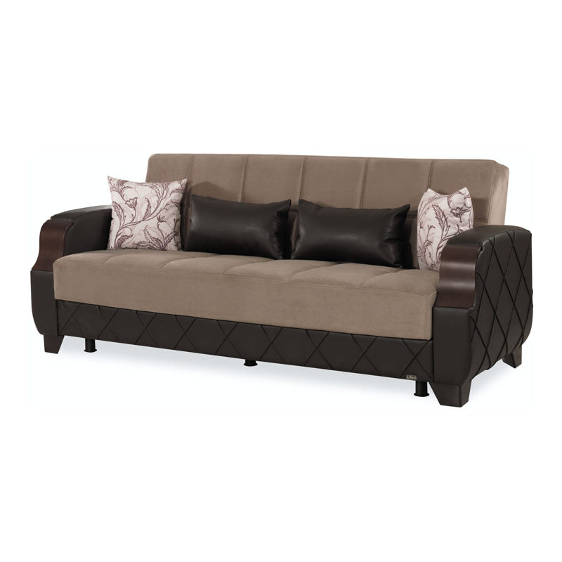 Olivo 89 in. Fabric Upholstered 3-Seater Twin 3-in-1 Sleeper Sofa Bed with Storage, Brown