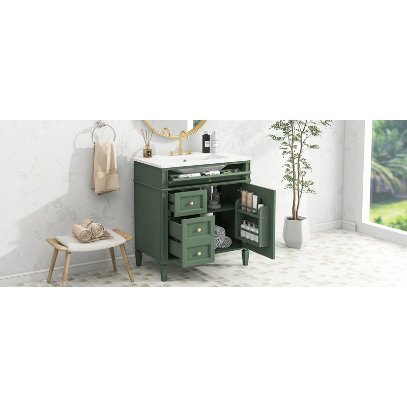 Meuble-lavabo de 30 po avec lavabo supérieur, Vert, Doré, 30"