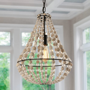 1 - Light Wood Beaded Chandelier Pendant Light for Bedroom Dining