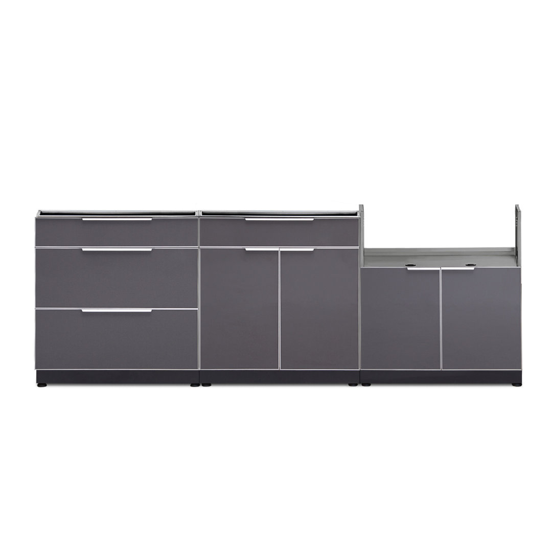 Outdoor Kitchen Aluminum 97" W x 23" D x 36.5" H 3-Piece Modular Cabinet Set NewAge Products Wall 