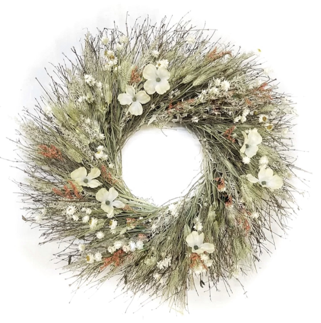 Handcrafted Dogwood Wreath, 22" H x 22" W x 5" D