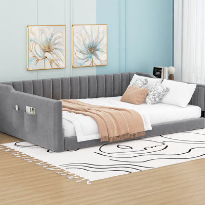 Full Xl Sized Upholstered Daybed In Gray With Side Storage - Meets Your Comfort Needs No Box Spring Required Simple Assembly Enhances Room Style