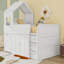 Lit mezzanine simple en bois avec toit et bureau-609891425