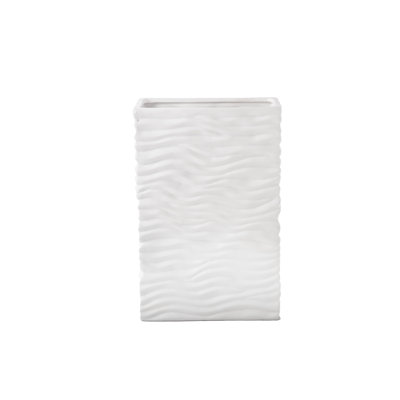 Grand vase rectangulaire en céramique avec motif ondulé gaufré corps SM blanc mat