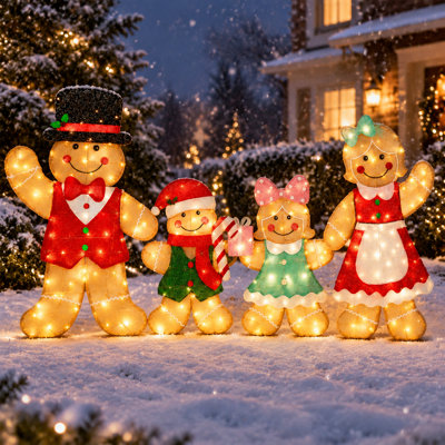 Set of 4 Lighted 2D Gingerbread Man Family Christmas Outdoor Decoration Yard with 260 LED Waterproof