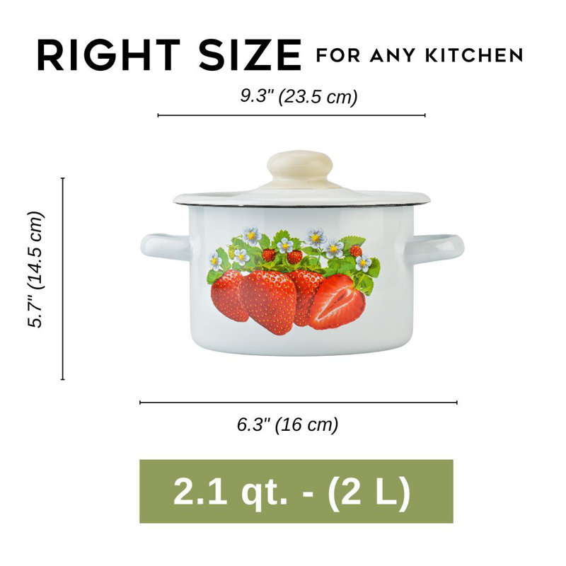 Strawberry Enamelware Steel Pot with Lid