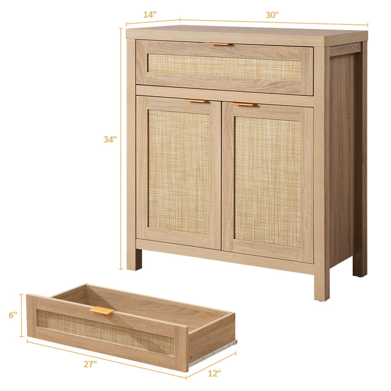 Buffet 30 po avec 1 tiroir et 2 portes Safura, Chêne clair naturel
