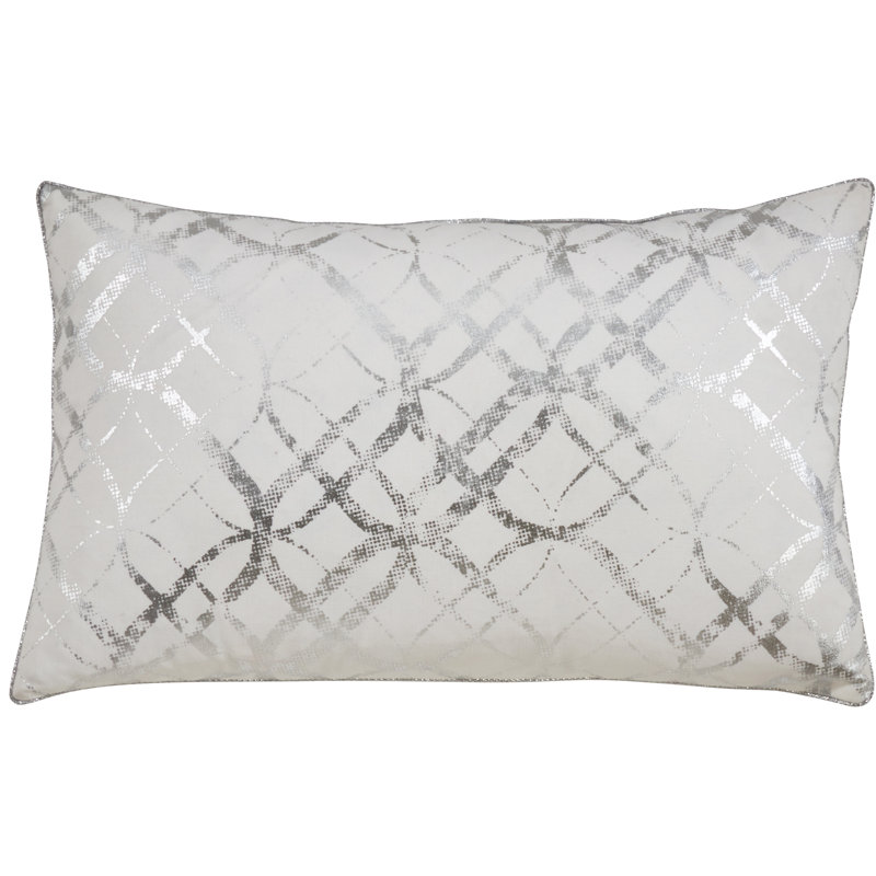 Silver Metallic Foil Print Cotton Oblong Pillow Cover