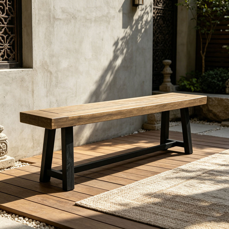 Banc d'extérieur en bois d'acacia, Gris + noir - 1 pièce