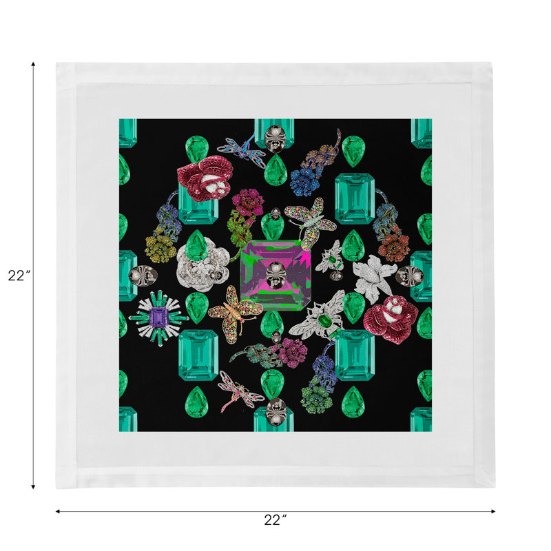 Jewel Box Emeralds Cotton Sateen Dinner Napkins, Black