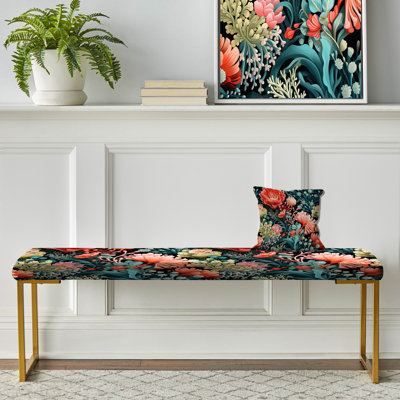 Coral Reef Corals Coastal Pattern - Coastal Upholstered Gold Bench