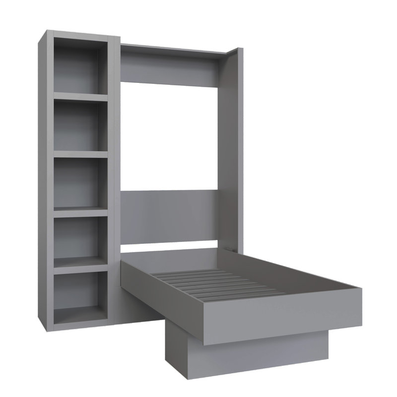 Lit escamotable avec bibliothèque Easy-Lift, gris, Lit simple