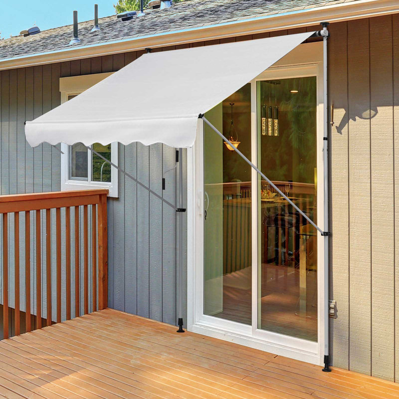 Auvent de patio manuel rétractable blanc, H 110,4 po x l 79,2 po x P 60 po