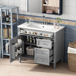 Meuble-lavabo de 36 pouces avec lavabo supérieur; armoire de rangement moderne avec 2 tiroirs et un tiroir coulissant; meuble-lavabo à simple lavabo