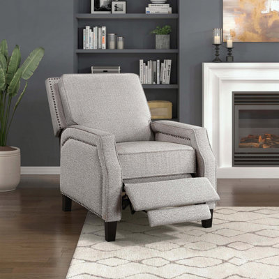 Fauteuil inclinable par pression - Chenille - Garniture cloutée - Pieds en bois apparents