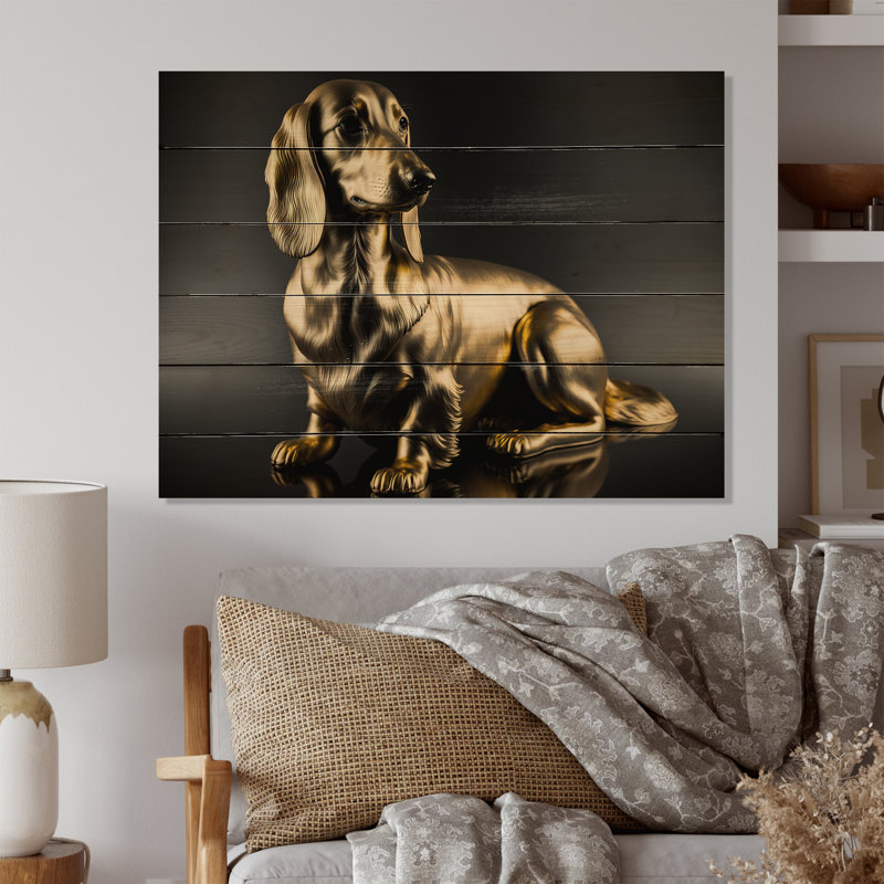 Golden Glam Dachshund I - reproduction sur toile, L 32 po x H 24 po x P 1 po, Bois