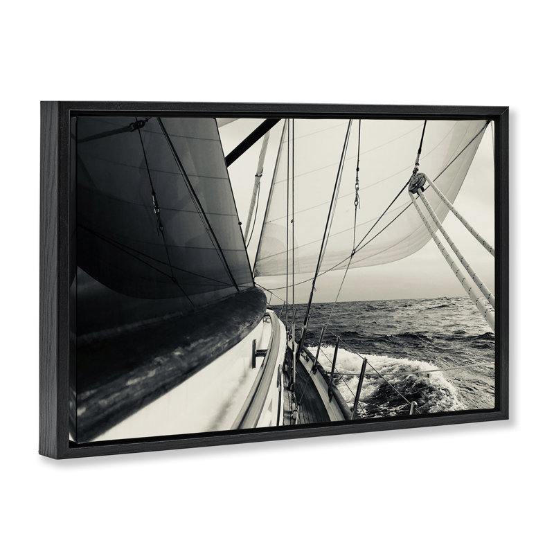  Toile flottante encadrée «Sailing the Sea View» par LSR Design Studio, H 17 po x l 25 po, Cadre flottant noir de jais