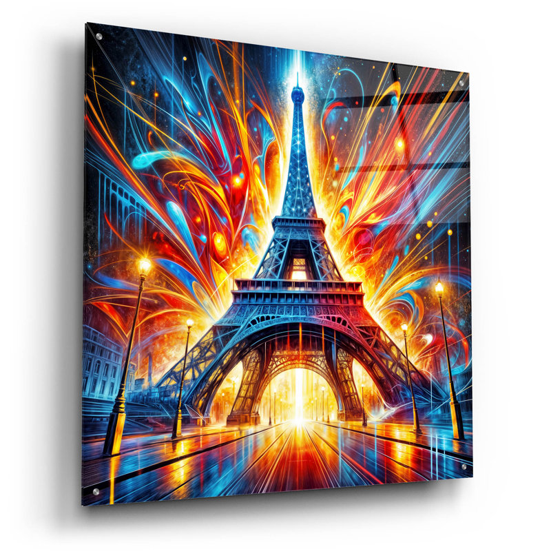  «Eiffel Tower Abstract» par Rey Klimt, art mural en verre acrylique, 36 po x 36 po, H 36 po x l 36 po x P 0,2 po