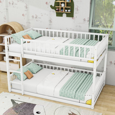 Queen Over Queen Bunk Bed With Guardrails