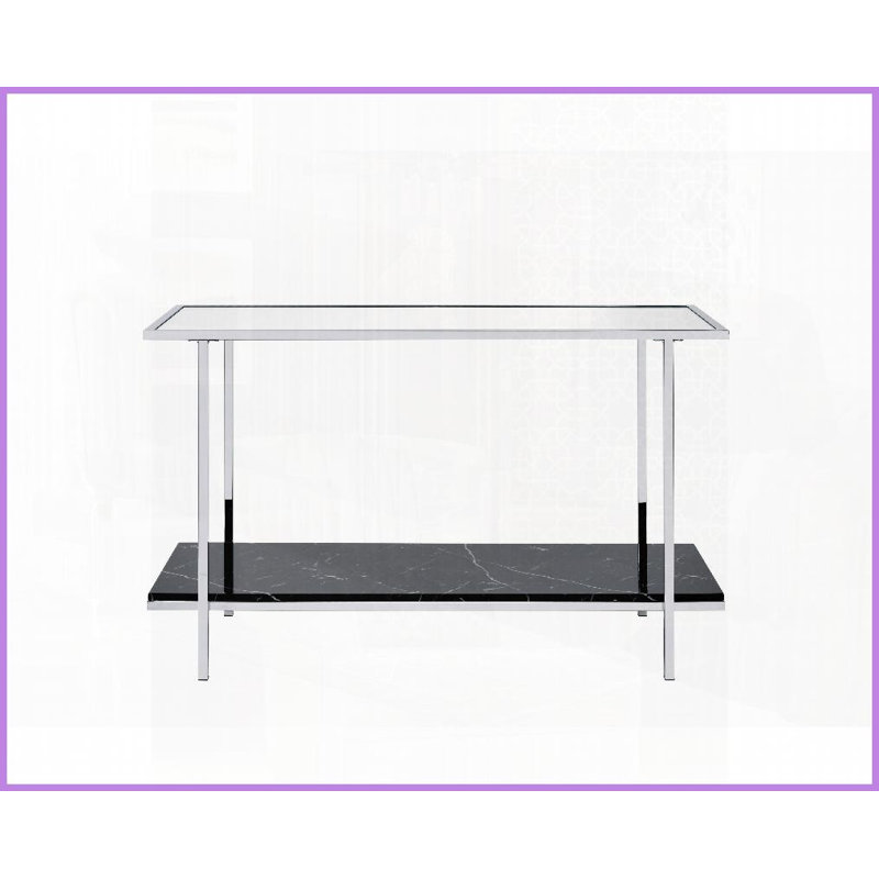 Console moderne en faux marbre avec cadre chromé - Illumine le vestibule et amp; Offre un rangement élégant