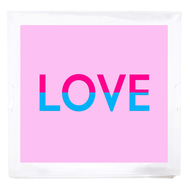 Plateau décoratif carré Love Love, Rose / fuchsia / turquoise