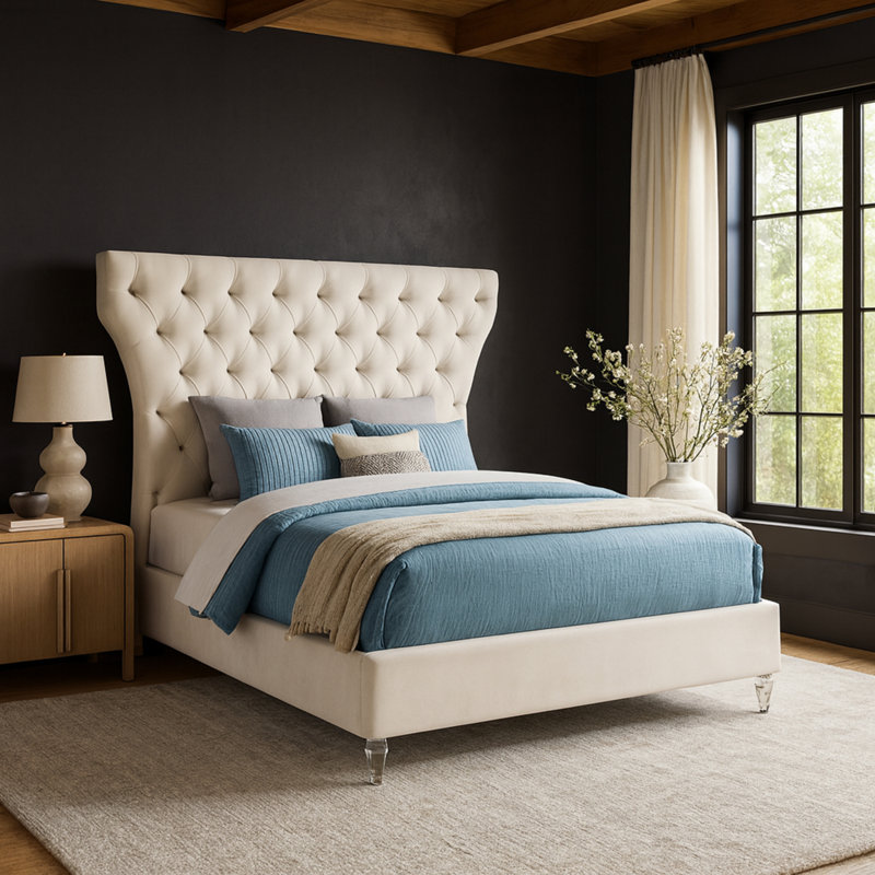 Kira Dympha Velvet Bed, Queen, Cream Velvet