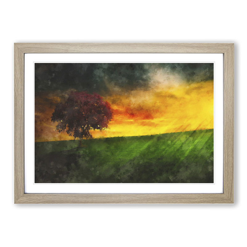 Tree at Sunset Vol.6 - Picture Frame Graphic Art, Oak, 36cm H x 48cm W x 2cm D
