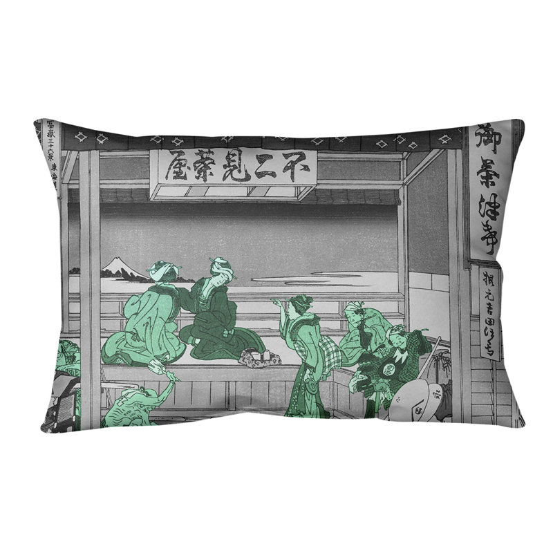 Coussin Katsushika Hokusai Yoshida at Tokaido, Vert, Faux lin
