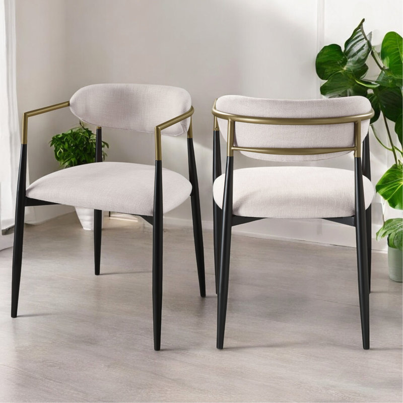 Ensemble de 2 chaises d'appoint Jaramillo en lin beige et finition noire