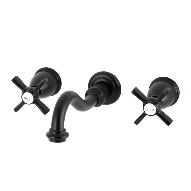 Kingston Brass Millennium Double-Handle 3-Hole Wall Mount Bathroom Faucet, Matte Black