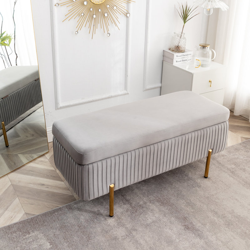 Banc de rangement rembourré en velours Miajah, gris