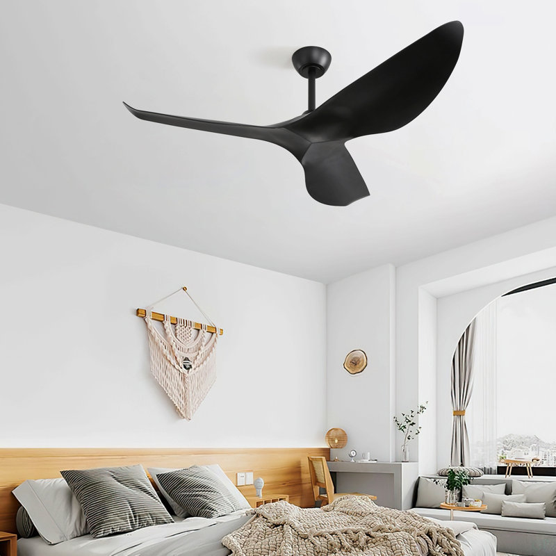52 Inch Indoor Ceiling Fan No Light With 6 Speed Remote Control 3 ABS Blades Reversible DC Motor, Black, Black