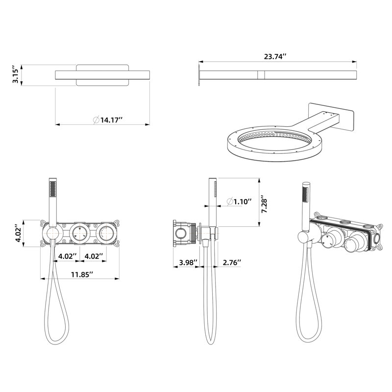 3 Function Complete Shower System with Hand Shower, Brushed Gold