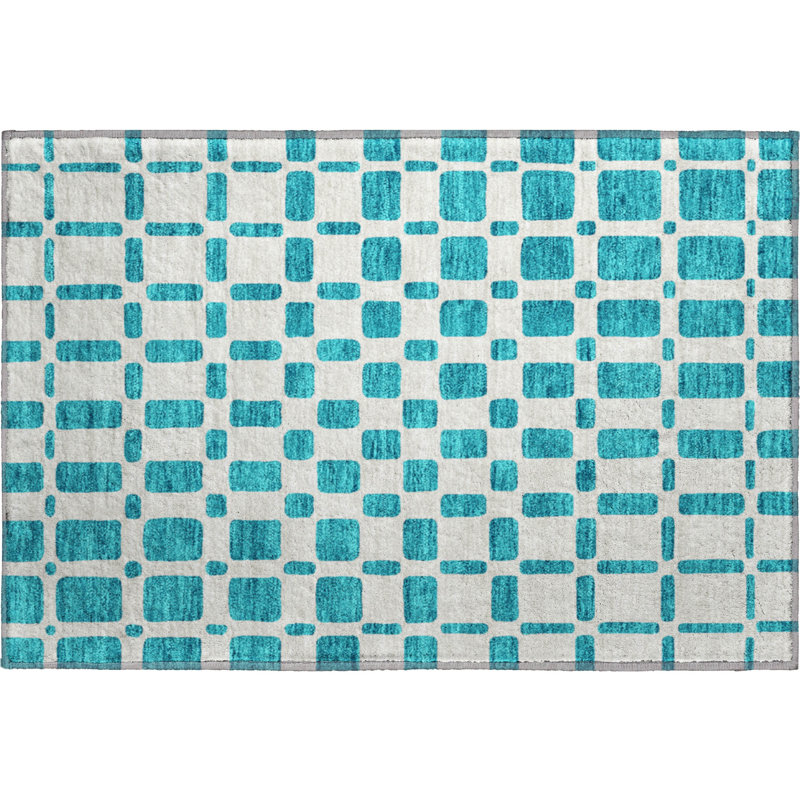 Premium Machine Washable Prisco Teal Rug, Rectangle 1'8" x 2'6"