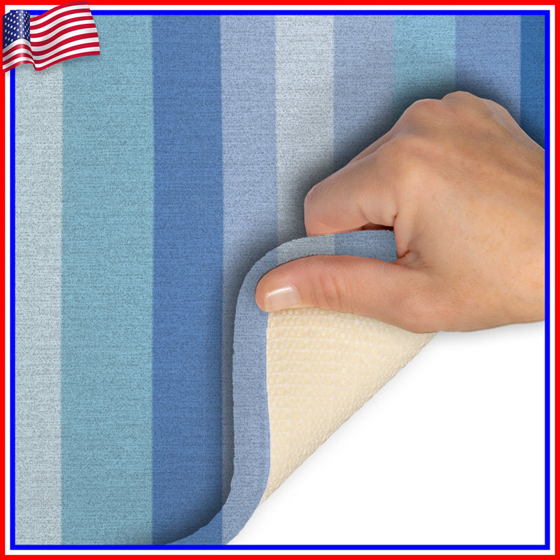 Tapis de bain à rayures, Simple - L 24 po x l 17 po, Rayé bleu / blanc