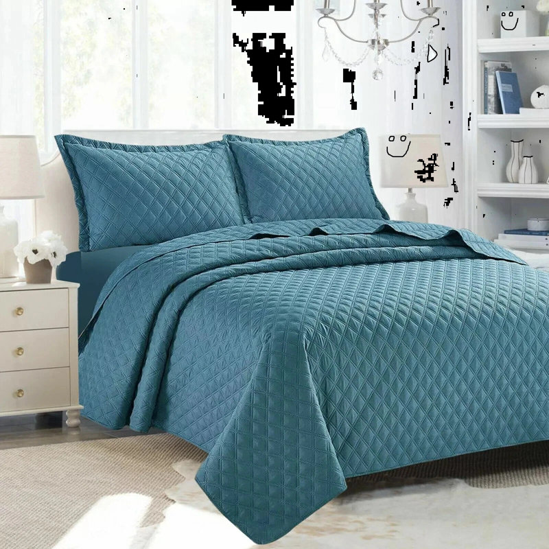 Microfiber Bedspread with Pillow Shams Included, Double Bedspread + 2 Standard Shams, Blue
