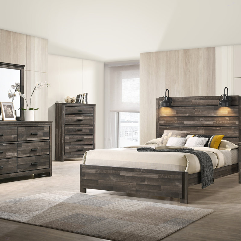 Mobilier de chambre à coucher en bois à 1 tiroir avec commode contemporaine 1 pièce, Brun antique