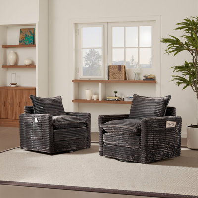 Upholstered Plush Corduroy Swivel Armchair (set Of 2)
