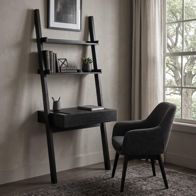 Home Office Desk with Ladder Shelf & Drawer, Computer Writing Desk with Storage Shelves, Modern Small Desk for Bedroom Study