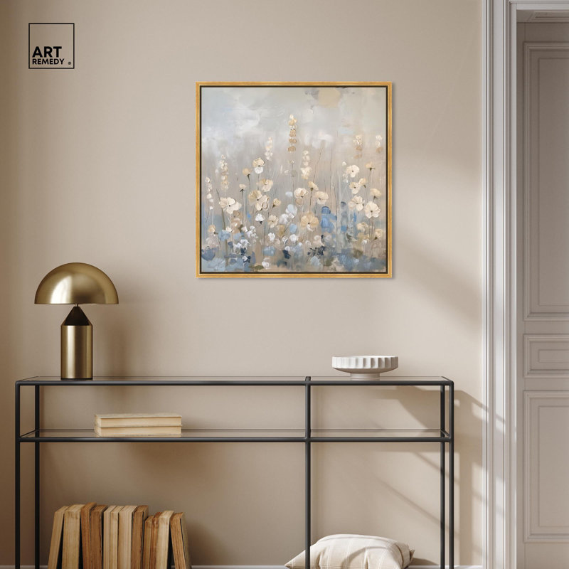 «Luminescent Meadow Canvas Farmhouse» par Art Remedy, H 25 po x l 25 po x P 1,8 po, Cadre flottant doré