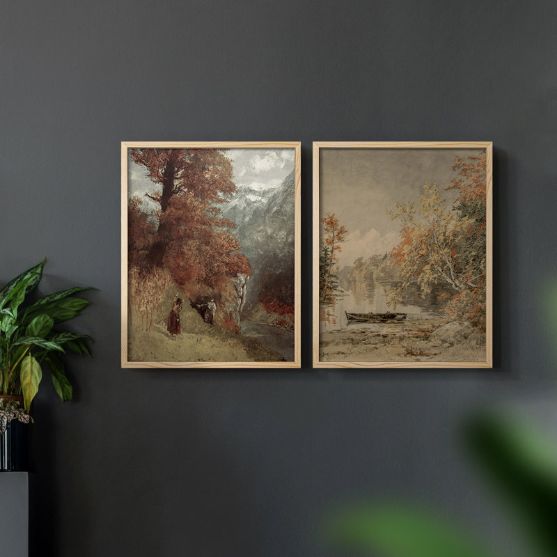 Paysage rétro XXIV - estampe numérique encadrée - ensemble de 2, Naturel, H 23 po x l 58 po