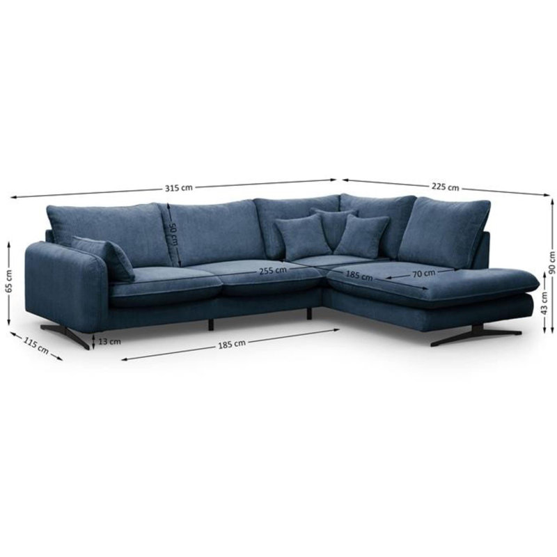 Casiyah 5 Seater Sofa & Chaise, Left Hand Facing, Blue