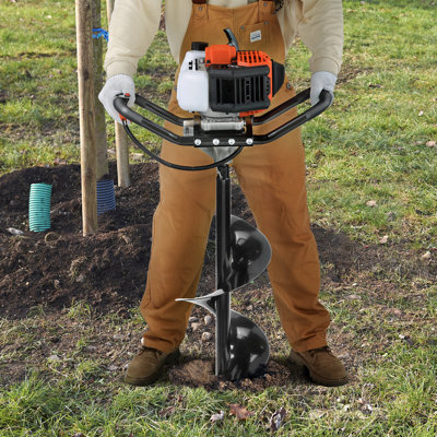 Gas Powered Post Hole Digger, 52cc Post Hole Auger with 6" & 10" Bits, 3 Extension Rods, 1450W Heavy-Duty Earth Auger for Fence Posts, Deck / Pergola Posts, Plant / Tree Planting, EPA Listed